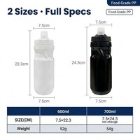 Bouteille d'eau sport OEM compressible 700 ml en PP, anti-fuite, logo personnalisé, faible MOQ, pour extérieur, gym, vélo