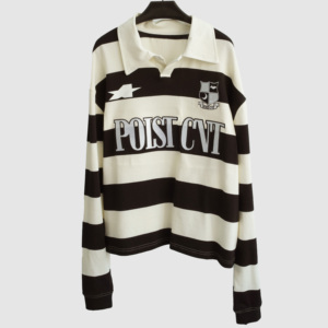 Magliette <span class=keywords><strong>Polo</strong></span> a Righe per <span class=keywords><strong>Uomo</strong></span> in 100% Cotone di Alta Qualità con Logo Ricamato Personalizzato a Maniche Lunghe Stile Rugby - Product Image 5