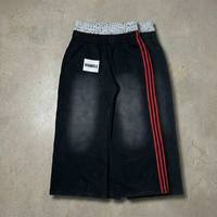 Pantalon droit personnalisé pour homme, style streetwear, taille haute, double taille, délavé à l'acide, à rayures latérales, effet vieilli vintage, coupe ample