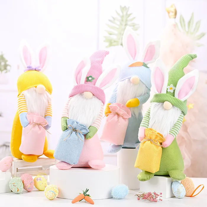 Cheap Easter Gnomes Decor Plush Handmade Swedish Tomte Elf Stuffed Doll Rabbit Gifts Easter Faceless Dwarf Ornaments for Kids