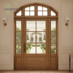 Porte d'entrée courbée en bois massif de chêne africain et acajou sur mesure avec inserts en verre pour entrée résidentielle, portes doubles arquées en bois - Product Image 4