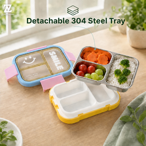 Boîte à lunch Zhenneng en acier inoxydable 1000 ml, 3 compartiments, compatible <span class=keywords><strong>micro</strong></span>-<span class=keywords><strong>ondes</strong></span>, boîte à bento portable, rangement alimentaire pour enfants - Product Image 1