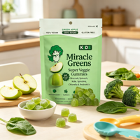 OEM 30 Gummies Super Veggie pour Enfants, Sans Sucre, Probiotiques, Gummies aux Légumes Verts pour Enfants, Saveur Pomme Verte, Complément Alimentaire