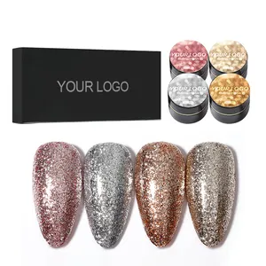 Vendeeni Oem Custom Logo Nails Art Shiny Platinum Glitter Colors Gel 10g Super Shiny Effect With 4 Colors