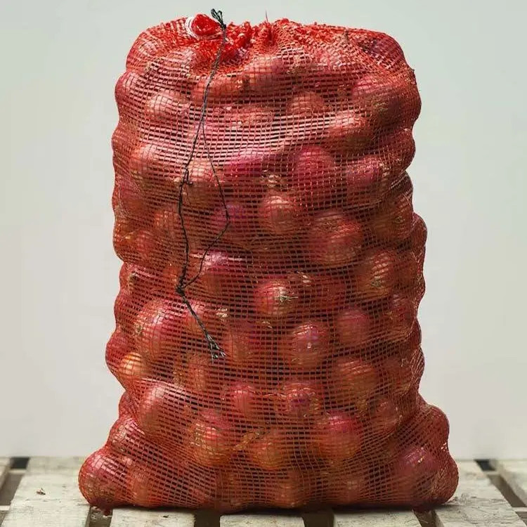 Hochwertiger Großhandelspreis 60 * 90 cm rote Zwiebelsack verpackung kreisförmiger gestrickter PP-Gitterbeutel für Kartoffel Karotte orangenpfeffer