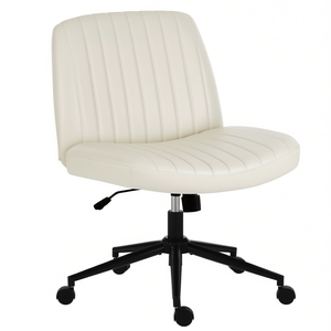 Silla de Oficina Ejecutiva Contemporánea sin Brazos, de Cuero Sintético Beige, Ajustable, Giratoria, con Respaldo Sólido, Base de Metal, para Oficina en Casa - Product Image 1
