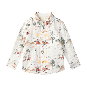 เสื้อเชิ้ตเด็กชายแขนยาว ผลิตตามสั่ง ป้ายกำกับโรงงาน ขายส่ง เสื้อเชิ้ตเด็กชายระบายอากาศดี ติดกระดุม มีกระเป๋า - Product Image 1