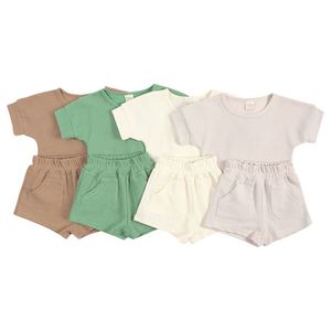 Vêtements d'été pour enfants Waffle Kids, ensembles deux pièces pour enfants, ensembles de vêtements pour tout-petits garçons, ensembles courts unis personnalisés Kids Tales - Product Image 1