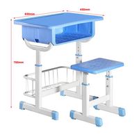 Ensemble de bureau et tabouret d'école réglables avec surface de travail en plastique, structure métallique et tiroir pour les écoles primaires et secondaires