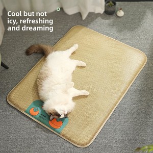 Nid de chat d'été de style japonais lit de chien en rotin écologique tapis de refroidissement amovible pour animaux de compagnie de taille moyenne et grande - Product Image 1
