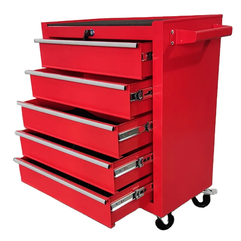 5 Drawer metal tool cart, garage workshop built-in toolbox tool cabinet trolley