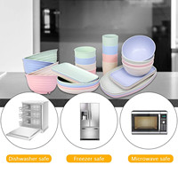 Pailles de blé multicolores réutilisables, 8 pièces, vaisselle de table, paille de blé micro-ondes incassables, assiettes, bols, tasses, cuillères