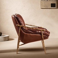 Fauteuil simple en cuir huilé style rétro français, chaise cigare de designer en fer forgé du milieu du siècle, chaise de loisirs forgée à la main