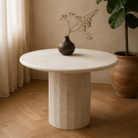 Table à manger moderne en marbre EA, style villa/appartement, piétement en pierre calcaire beige naturel, assemblée, 4 places, écologique, pour salle à manger