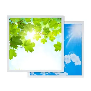 Painel de teto azul céu verde folha luz do painel céu céu azul e nuvem branca luz LED do painel plano 2x2ft