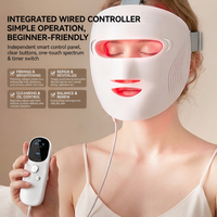 Masque facial LED Photon à usage domestique avec modes de lumière bleue, rose, rouge et orange, 3 niveaux d'intensité, compresse froide pour le contour des yeux et contrôleur filaire