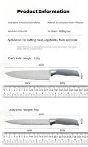 Ensemble de 6 couteaux de cuisine avec bloc à couteaux noir brillant, acier inoxydable de qualité supérieure, manches antidérapants, couteaux pour un usage quotidien en cuisine - Product Image 6