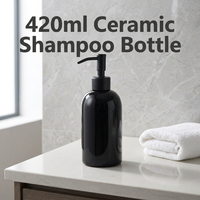 Flacon distributeur de shampoing en céramique noire moderne Longan, flacon à pression en céramique pour désinfectant pour les mains, shampoing, gel douche, emballage