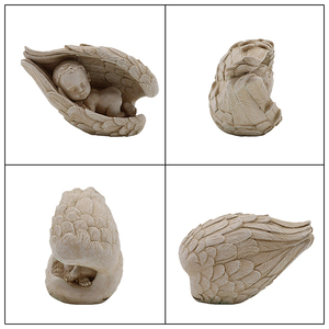 Set di 3 Statue di <span class=keywords><strong>Angeli</strong></span> Dormienti <span class=keywords><strong>con</strong></span> Ali in Resina, Finitura Anticata, Figurine di Cherubini per Decorazioni Esterne - Product Image 3