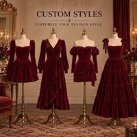 Robe Courte Femme en Velours avec Col Cœur, Bustier Corset, Manches Longues Bouffantes et Jupe Évasée pour Cocktail – Vente en Gros