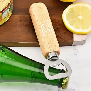 Ouvre-bouteille classique en bois avec logo personnalisé, manche en bois naturel rond, ouvre-capsule de vin - Product Image 1