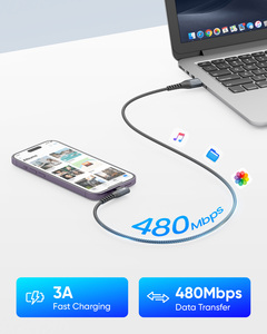 SUNGUY 90 Degree 18W Nylon Fast Charging <b>Cable</b> chargeur de téléphone USB Data Power <b>Cable</b> for Mobile Phone Latop - Product Image 5