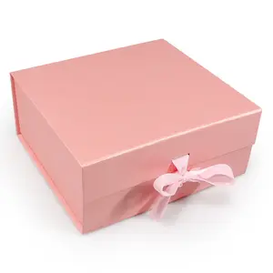 자석 마감 리본을 가진 단단한 접을 수 있는 선물 상자 뚜껑 신부 들러리 제안을 가진 분홍색 큰 선물 상자