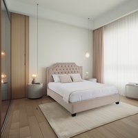 Lit Double de Luxe au Design Moderne pour Chambre à Coucher, Cadre de Lit Queen Size Rembourré Gris avec Grand Rangement – Vente en Gros