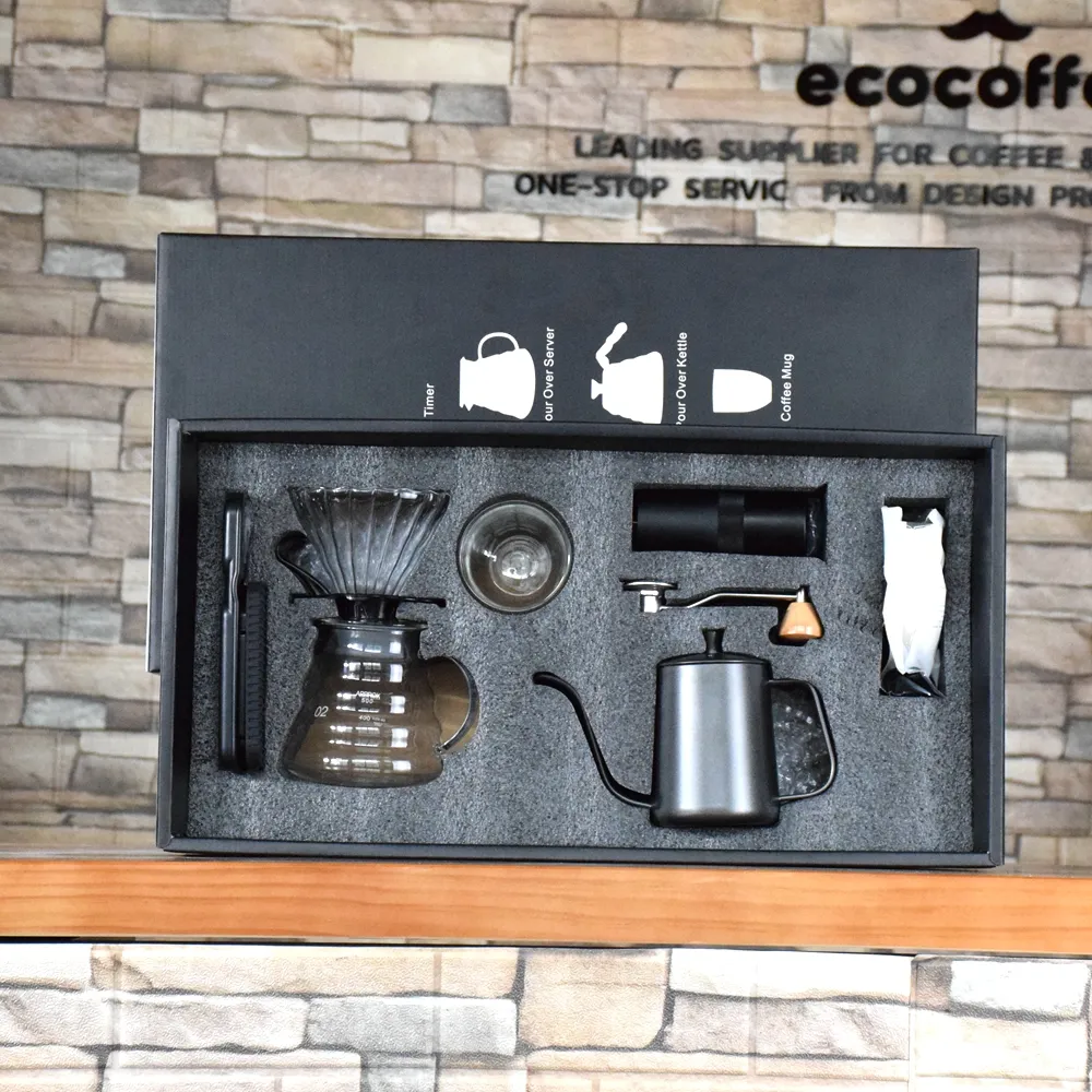Ecocoffee V60 Coffee Set Coffee Grinder Dripper Filter Kettle Travel Bag Gift Kit Barista Tools Espresso Coffee Maker Set