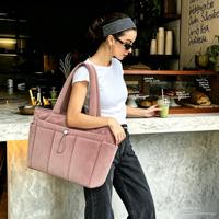 Sac à bandoulière en velours côtelé polyester, grand sac fourre-tout pour ordinateur portable 15 pouces, doux, matelassé, imperméable, léger, avec fermeture éclair, pour voyage et travail