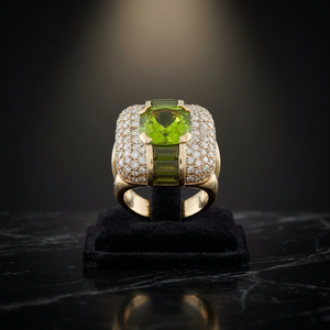 Luxury Women's <b>Cocktail</b> <b>Ring</b> 18K Solid <b>Gold</b> Emerald Cut Green Gem Diamonds Geometric Style Party Jewelry - Product Image 3
