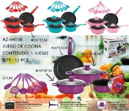 Juego de ollas de 12 piezas de acero inoxidable y cerámica antiadherente con tapas de vidrio, utensilios de cocina para estufas de gas e inducción - Product Image 3