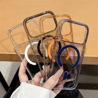 Casing Ponsel Magnetik PC Transparan Jernih Oranye Kristal Anti Kuning Berkualitas Tinggi 2mm untuk iPhone 16 17 Pro Max dengan Tombol AI