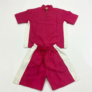 ORCAFITS <b>Pink</b> Short Sleeve Windbreaker Set With White Side Stripes <b>Pink</b> Short Sleeve Windbreaker Set With White Side Stripes - Product Image 1