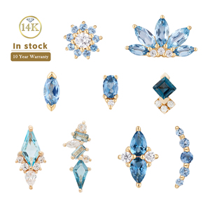 Extremos/Tops de Loto para <span class=keywords><strong>Piercing</strong></span> de Joyería Fina en Oro Amarillo Macizo Real de 9K, 14K y 18K con Topacio Azul, Moissanita y Diamante - Product Image 1