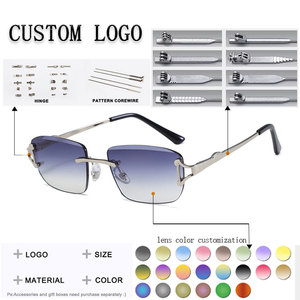 Rimless Rectangle Sunglasses Green <b>Mirror</b> Lenses <b>Gold</b> Frame Unisex Lightweight Adult <b>Sun</b> Protection - Product Image 2