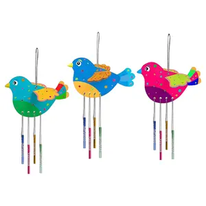 Set of 6 Assembled Bird Wind Chimes Children's Doodle Animal Wind Chimes Outdoor Decorative Hanging Wind Chimes