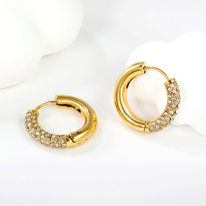 Huggie <b>Earrings</b> Gold Rhinestone Round Geometric Party <b>Stud</b> <b>Earrings</b> For Women Zinc Alloy Bezel Setting EA32830AG - Product Image 1