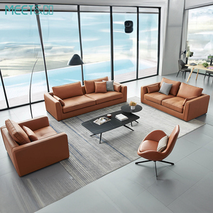 Sofá Esquinero Modular de Cuero Genuino Marrón en Forma de L, Moderno, para Oficina, MANDIS-SF, Venta al Por Mayor - Product Image 1