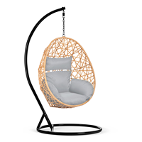Coussins Gris Moderne PE Rotin Marron Clair Suspendu Nid d'oiseau Chaise Balançoire de Jardin