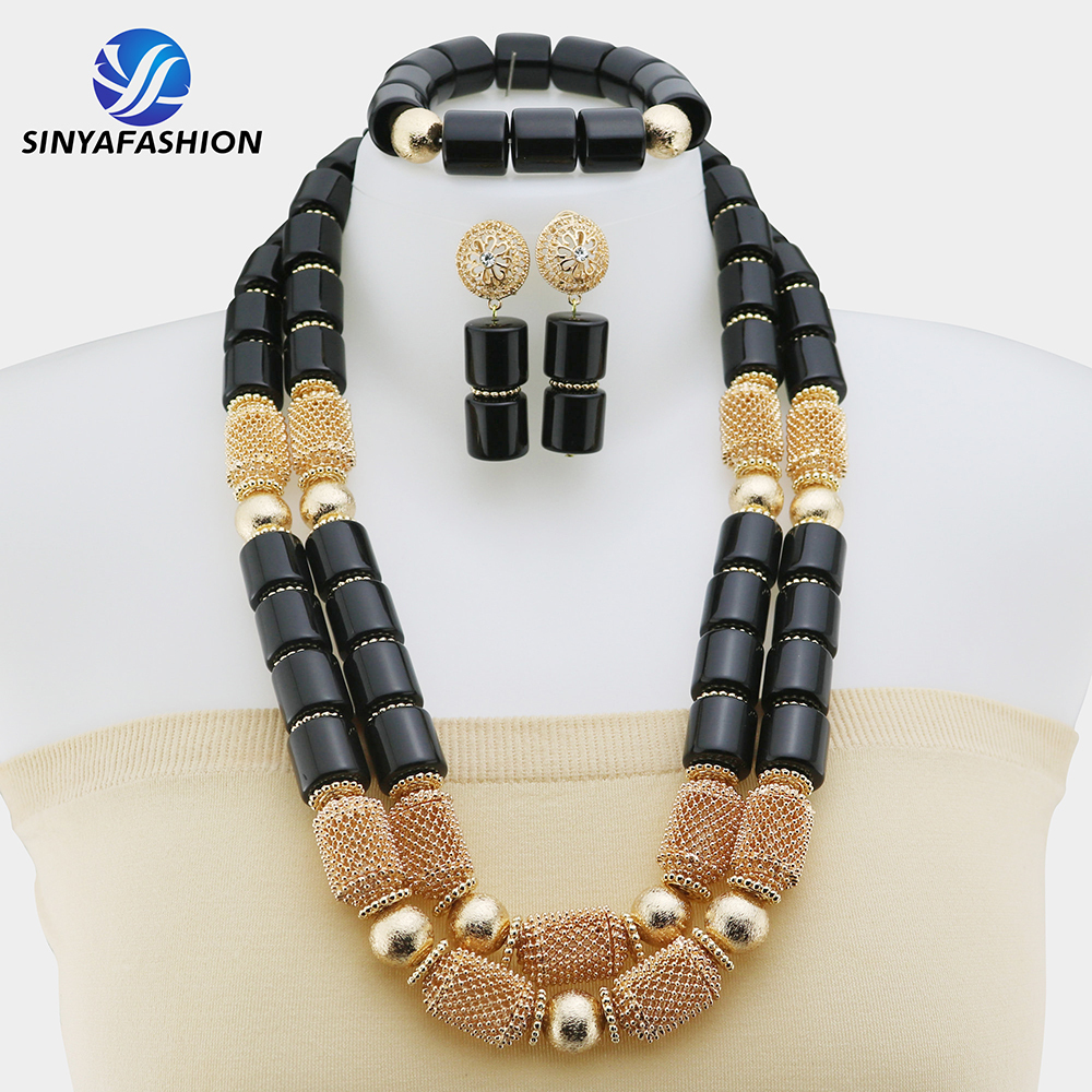 Nigerian Wedding African Beads Jewelry Set - Simulated Pearl Necklace & Earrings For Women (Royal Blue) - View #10