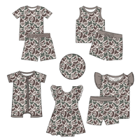 Setelan Baju Tidur Bayi Kasual Bahan Bambu Motif Sapi Lucu, Atasan Henley Lengan Pendek dan Celana Jogger 2 Potong