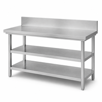 Table utilitaire à trois niveaux en acier inoxydable avec étagères de protection pour salle de préparation de plats froids, banc de rangement stable, prix réduit pour achats en gros
