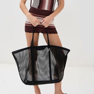 Custom Autumn Winter Summer Mesh Tote <b>Bag</b> Portable Fashion Handbags Suede Trim Black Women's <b>Large</b> <b>Shoulder</b> <b>Bags</b> Open Top Travel - Product Image 2