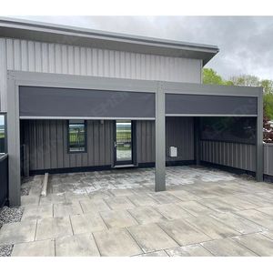 <span class=keywords><strong>Pergola</strong></span> motorisée autoportante en aluminium avec toit à lames orientables, porte coulissante en verre et rideaux roulants <span class=keywords><strong>pour</strong></span> patio - Product Image 4