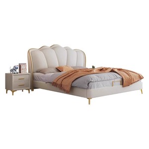 <span class=keywords><strong>Letto</strong></span> Matrimoniale King-Size con Rivestimento in Pelle Morbida, Stile Crema, Arredamento Camera da <span class=keywords><strong>Letto</strong></span>, Struttura in Legno Massello, Design Semplice - Product Image 6