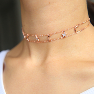 <span class=keywords><strong>Collana</strong></span> girocollo a catena doppia moda <span class=keywords><strong>con</strong></span> stella Boho in <span class=keywords><strong>pietra</strong></span> nera CZ in oro rosa - Product Image 5