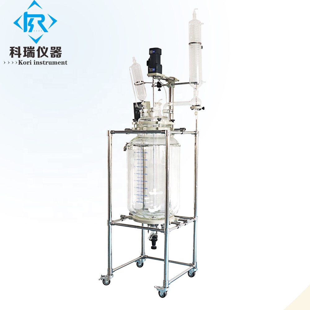 Производители лабораторного оборудования Китай Промышленный биореактор с рамой из нержавеющей стали двухслойный стеклянный реактор
