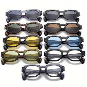 Lunettes de soleil polygonales vintage personnalisées avec logo pour hommes et femmes, verres transparents UV400, rivets, style punk - Product Image 5