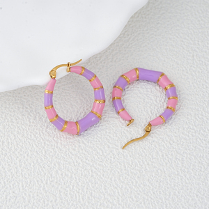 304 316 spot goods Trendy Pink Purple Resin Hoop Earrings Gold Plated Women's Party Jewelry Fashion Statement Ear <b>Rings</b> - Product Image 1
